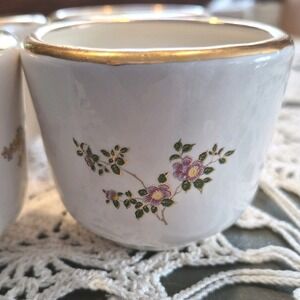 VTG Set 6 Gold Rim Porcelain Tea Cups Delicate Flower Floral Design Rice Bowl